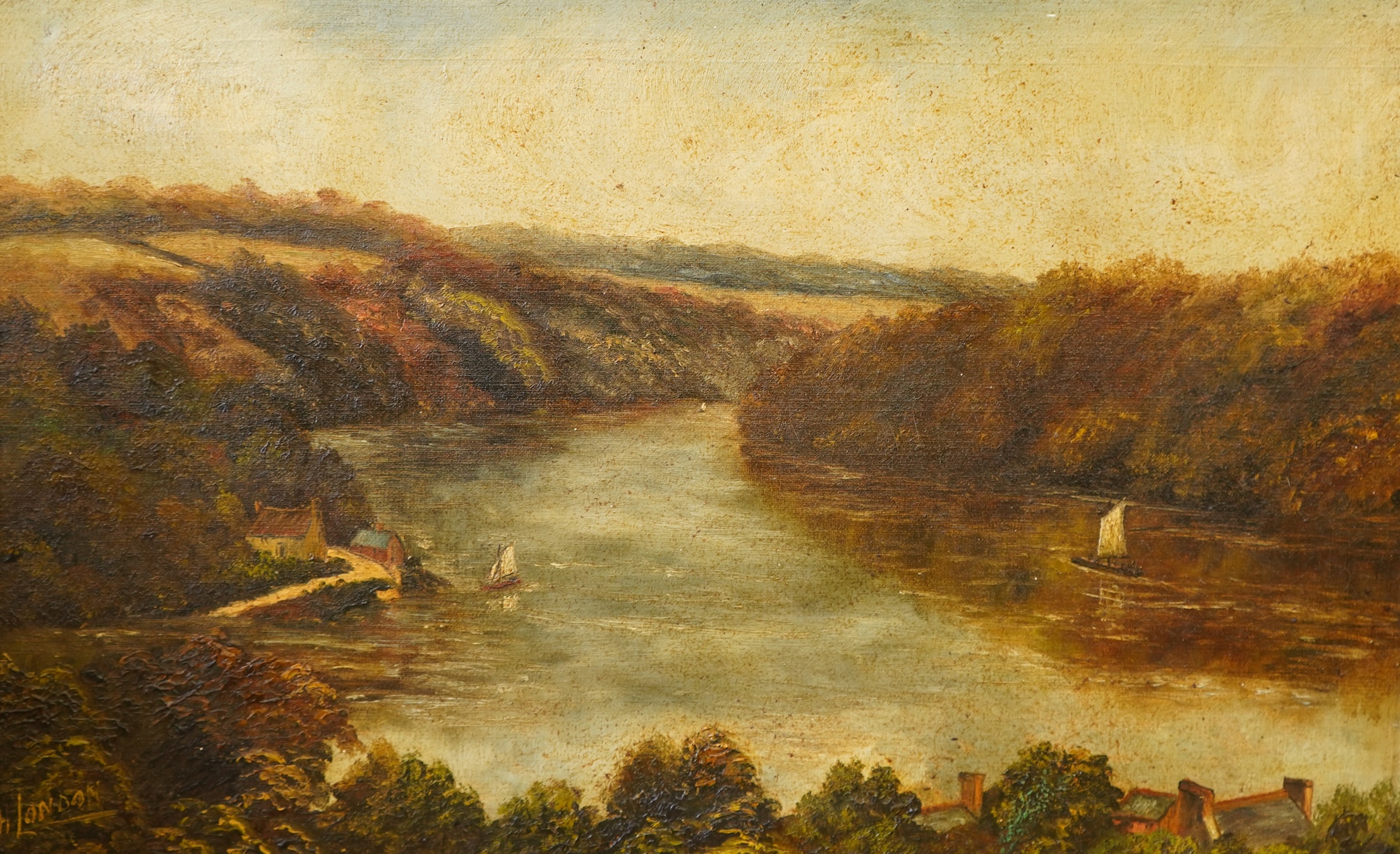H. London, Riverscape, signed, oil on canvas, 35 x 49cm